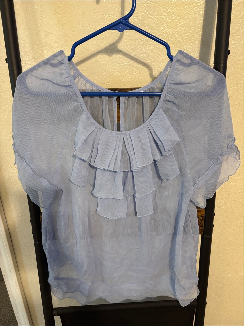 Light Blue Ruffle Neck Women’s Top